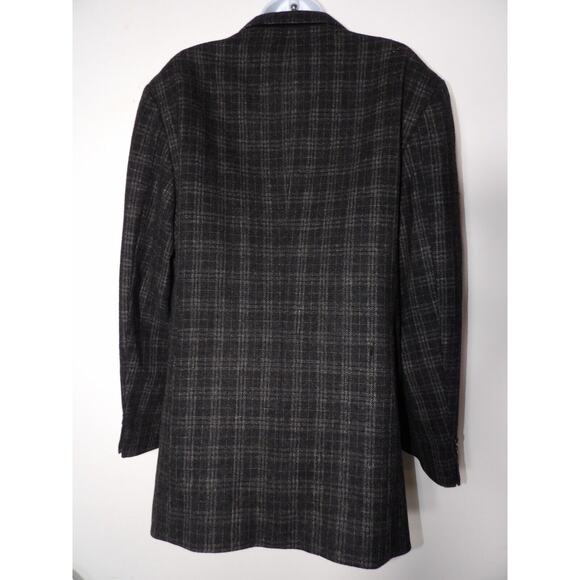 Kenneth Cole Reaction Mens Blazer Large 42 Wool Plaid Black Tweed Sport Coat - Picture 9 of 13